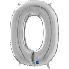 Cifra 0 - balon folie, culoare argintie (silver), inaltime 101cm