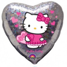 HELLO KITTY GLITTER - BALON FOLIE, FORMA INIMA, DIAM. 45CM