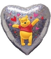 WINNIE THE POOH GLITTER - BALON FOLIE, FORMA INIMA, DIAM. 45CM