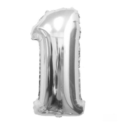 Cifra 1 - balon folie, culoare argintie (silver), inaltime 101cm