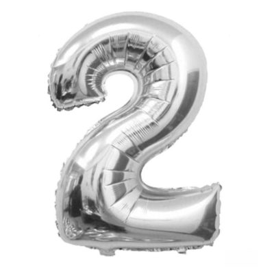 Cifra 2 - balon folie, culoare argintie (silver), inaltime 101cm