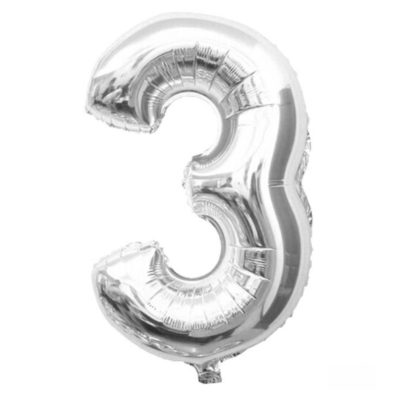 Cifra 3 - balon folie, culoare argintie (silver), inaltime 101cm