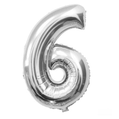 Cifra 6 - balon folie, culoare argintie (silver), inaltime 101cm
