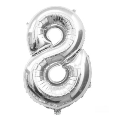 Cifra 8 - balon folie, culoare argintie (silver), inaltime 101cm