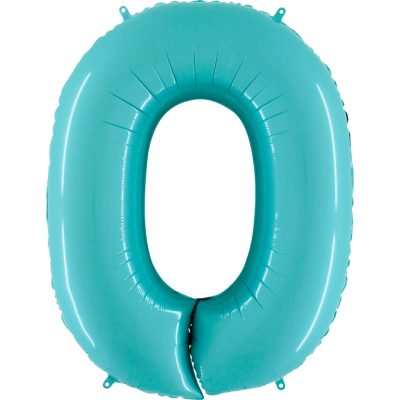 Cifra 0 - balon folie, culoare light blue aquamarine, inaltime 101cm