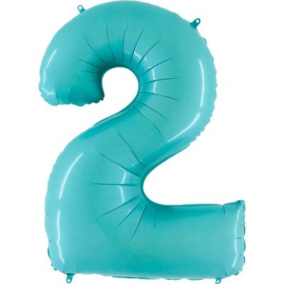 Cifra 2 - balon folie, culoare light blue aquamarine,  inaltime 101cm