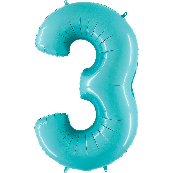 Cifra 3 - balon folie, culoare light blue aquamarine, inaltime 101cm