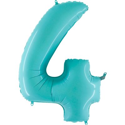 Cifra 4 - balon folie, culore light blue aquamarine, inaltime 101cm
