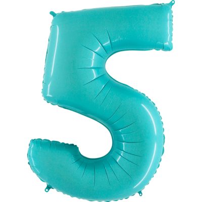 Cifra 5 - balon folie, culoare light blue aquamarine, inaltime 101cm