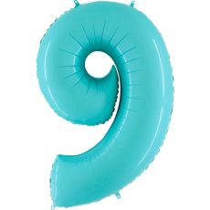 Cifra 9 - balon folie, culoare light blue aquamarine, inaltime 101cm