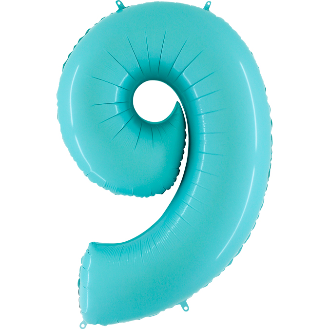 Cifra 9 - balon folie, culoare light blue aquamarine, inaltime 101cm