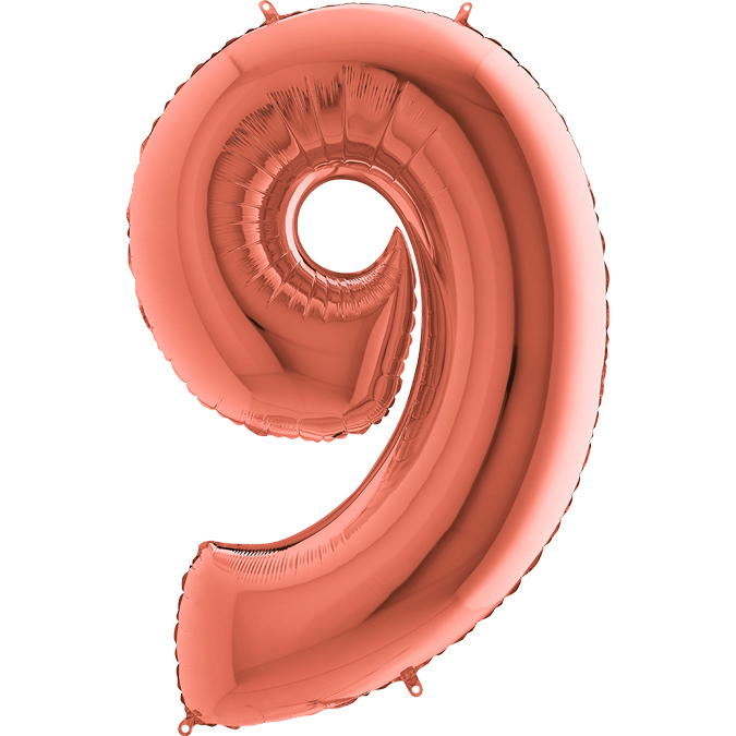 Cifra 9 - balon folie, culoare rose gold, inaltime 101cm