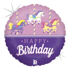 CAROUSEL BIRTHDAY - BALON FOLIE ANIVERSARE, FORMA ROTUNDA, DIAM. 46CM