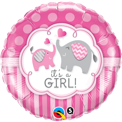 IT'S A GIRL ELEPHANTS - BALON FOLIE BOTEZ, FORMA ROTUNDA, DIAM. 45CM