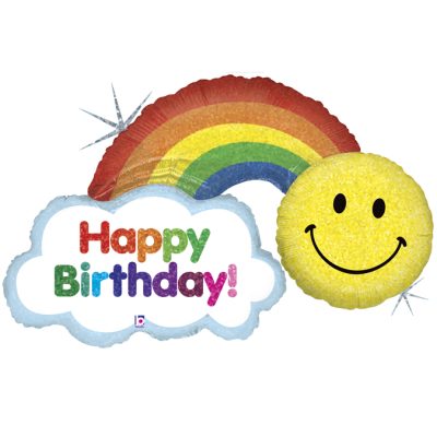 HAPPY RAINBOW BIRTHDAY - BALON FOLIE ANIVESARE, FORMA CURCUBEU, LUNGIME 114CM