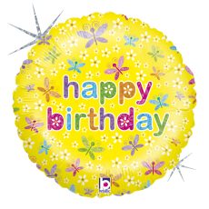 SPRING BUTTERFLIES BIRTHDAY - BALON FOLIE ANIVERSARE, FORMA ROTUNDA, DIAM. 46CM