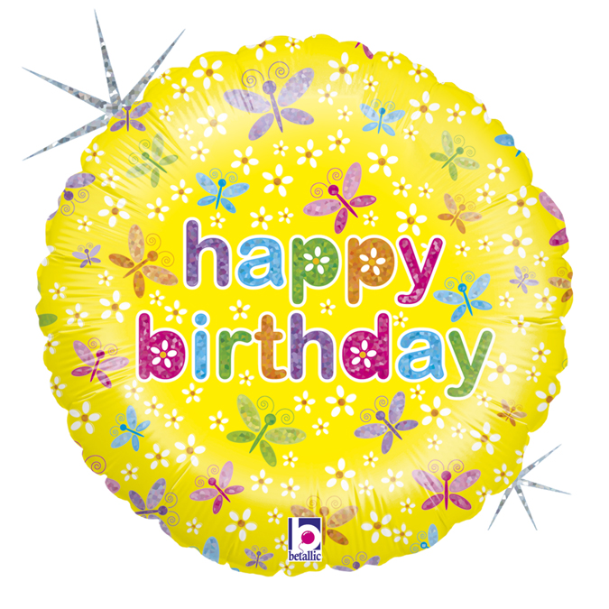 SPRING BUTTERFLIES BIRTHDAY - BALON FOLIE ANIVERSARE, FORMA ROTUNDA, DIAM. 46CM