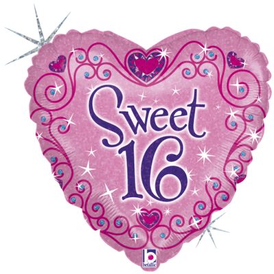 SWEET 16 BIRTHDAY - BALON FOLIE ANIVESARE 16 ANI, FORMA INIMA, DIAM. 46CM