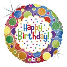 RAINBOW DOTS BIRTHDAY - BALON FOLIE ANIVERSARE, FORMA ROTUNDA, DIAM. 46CM