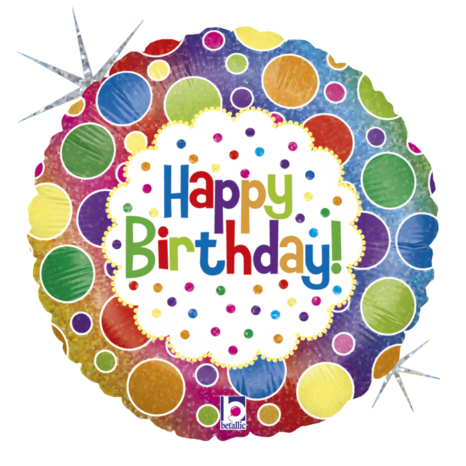 RAINBOW DOTS BIRTHDAY - BALON FOLIE ANIVERSARE, FORMA ROTUNDA, DIAM. 46CM
