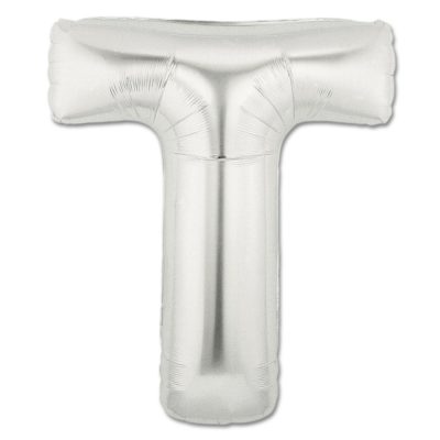 LITERA  "T" - BALON FOLIE, CULOARE ARGINTIE, INALTIME 101CM