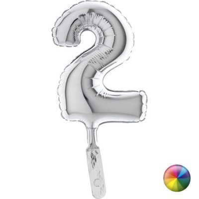 Cifra 2 - balon folie fara supapa, culoare argintie, inaltime 18cm