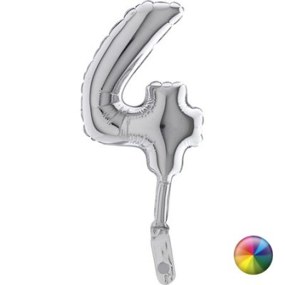 Cifra 4 - balon folie fara supapa, culoare argintie, inaltime 18cm