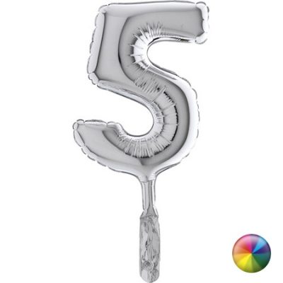 Cifra 5 - balon folie fara supapa, culoare argintie, inaltime 18cm