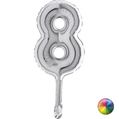 Cifra 8 - balon folie fara supapa, culoare argintie, inaltime 18cm