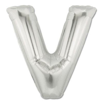 LITERA "V" - BALON FOLIE, CULOARE ARGINTIE, INALTIME 101CM