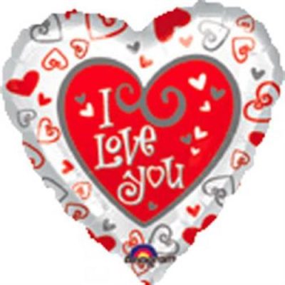 I LOVE YOU RED&WHITE - BALON FOLIE LOVE, FORMA INIMA, DIAM. 45CM