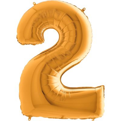 Cifra 2 - balon folie, culoare aurie (gold), inaltime 101cm