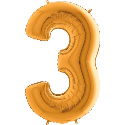 Cifra 3 - balon folie, culoare aurie (gold), inaltime 101cm