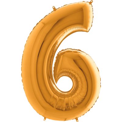 Cifra 6 - balon folie, culoare aurie (gold), inaltime 101cm