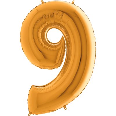 Cifra 9 - balon folie, culoare aurie (gold), inaltime 101cm