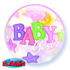 BABY GIRL MOON & STARS BUBBLES - BALON FOLIE BOTEZ, FORMA ROTUNDA, DIAM. 56CM