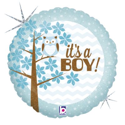 IT'S A BOY BABY OWL - BALON FOLIE BOTEZ, FORMA ROTUNDA, DIAM. 46CM