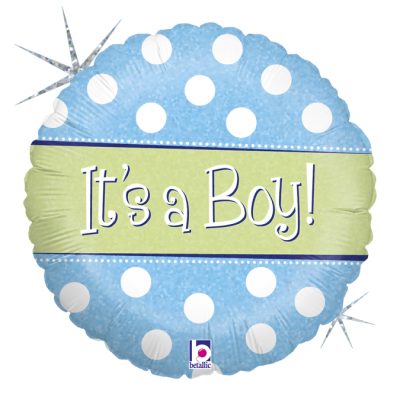 POLKA DOT IT'S A BOY - BALON FOLIE BOTEZ, FORMA ROTUNDA, DIAM. 46CM