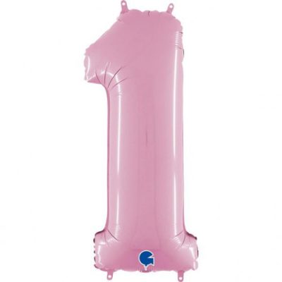 Cifra 1 - balon folie, culoare pink, inaltime 101cm