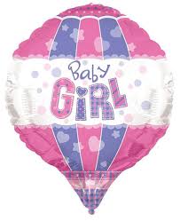 HOT AIR BALLOON BABY GIRL - BALON FOLIE FIGURINA BOTEZ, 71CM