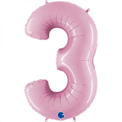 Cifra 3 - balon folie, culoare pink, inaltime 101cm