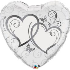 WEDDING HEART SILVER - BALON FOLIE NUNTA, FORMA INIMA, DIAM. 45CM