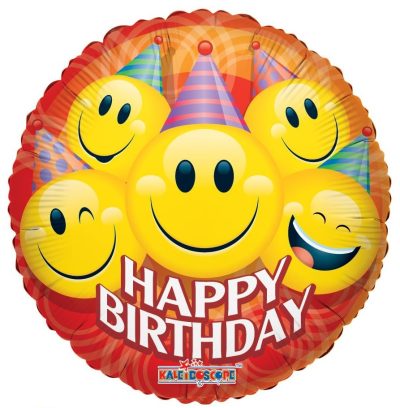 HAPPY BIRTHDAY SMILEY - BALON FOLIE ANIVERSARE, FORMA ROTUNDA, DIAM. 45CM