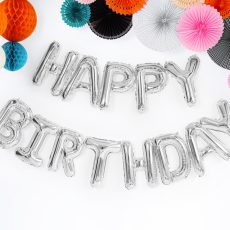 Happy Birthday Silver - set baloane folie, 340cm lungime x 35cm inaltime