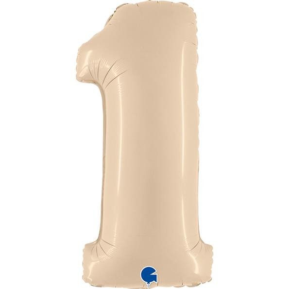 Cifra 1 - balon folie, culoare crema nude, inaltime 101cm
