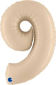 Cifra 9 - balon folie, culoare crema nude, inaltime 101cm