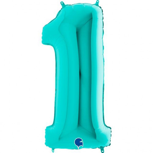 Cifra 1 - balon folie, culoare Tiffany, inaltime 101cm