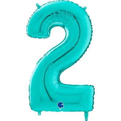 Cifra 2 - balon folie, culoare Tiffany, inaltime 101cm