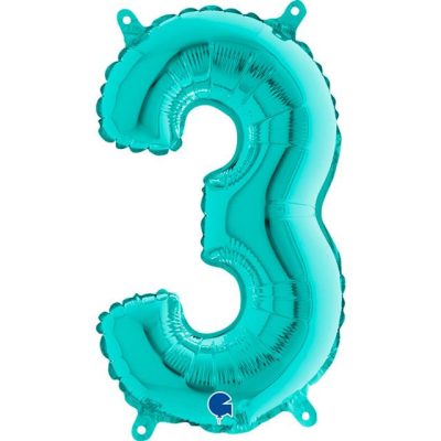 Cifra 3 - balon folie, culoare Tiffany, inaltime 101cm