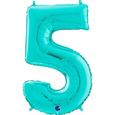 Cifra 5 - balon folie, culoare Tiffany, inaltime 101cm
